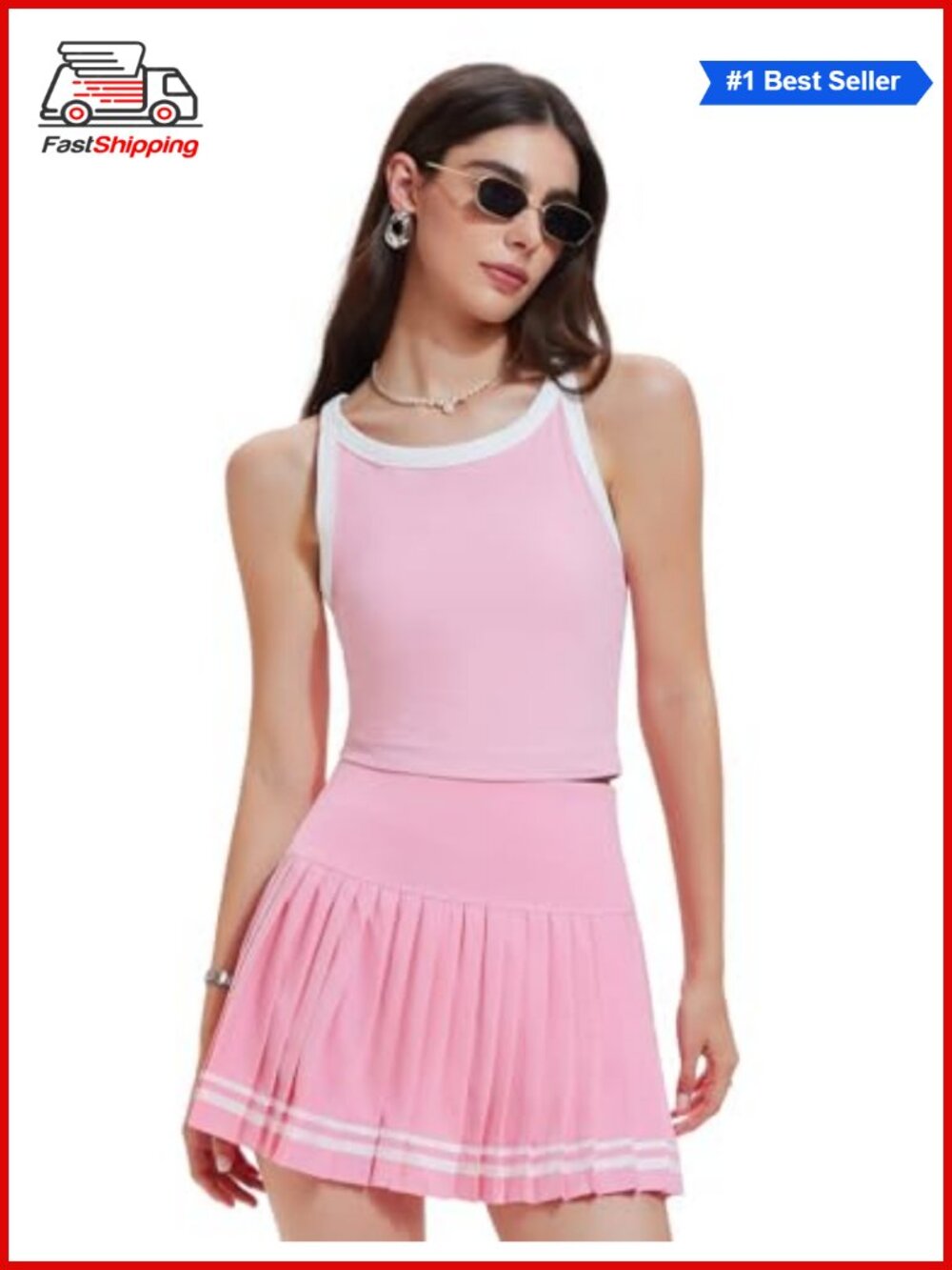 ✨ Women's 2 Piece Tennis Skirt Set Pleated Skort & Racerback Tank Nylon